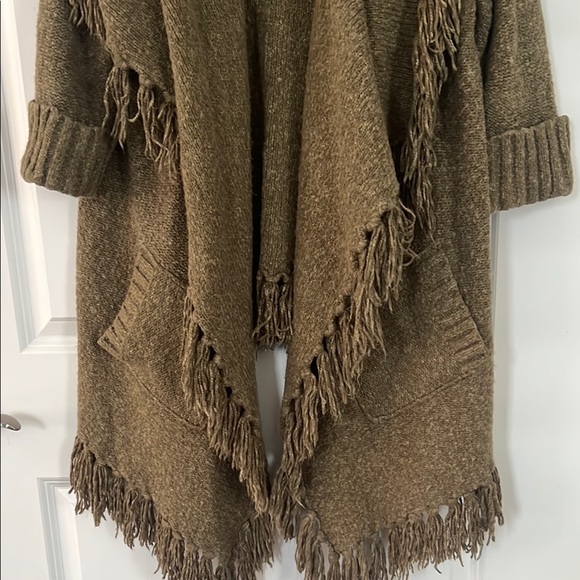 Kensie Olive Knit Cardigan with Fringe - Picture 3 of 5